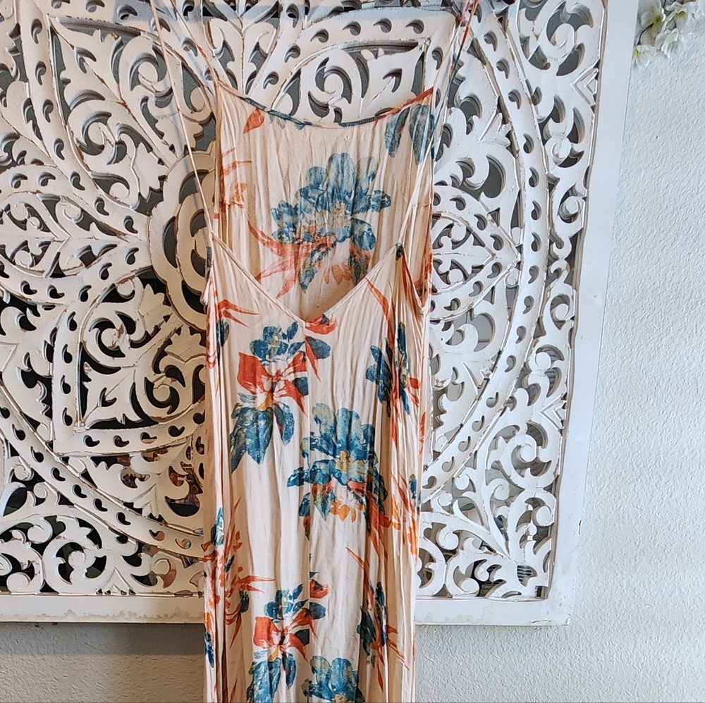 FREE PEOPLE NWT MAXI DRESS SPAGUETTI STRAPS PULLOVER HISBISCUS FLORAL SMALL - Picture 8 of 11